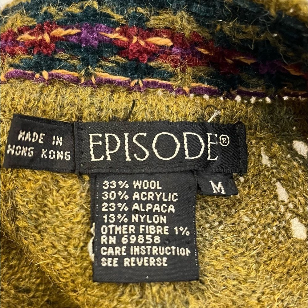 Vintage Episode Alpaca Wool Blend Cardigan Fair Isle Knit Cottagecore/Boho Sz M - Picture 9 of 10